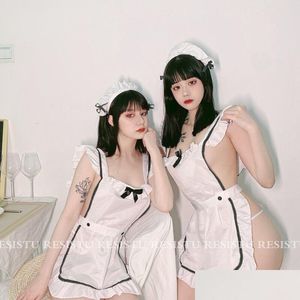 Bras sätter japansk söt cos maid bär enhetlig y underkläder cosplay fransk tjänare lolita kostym babydoll klänning erotisk roll play drop dhnoc