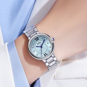 Relógio de quartzo à prova d'água com pulseira de aço de luxo fino e de alto nível de aparência feminina
