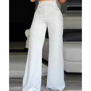 Kvinnor Pants Summer Women High midja bred benstart 2024 Casual kvinnligt vitt arbete Kontor Business Long Trousers Clothing Korean