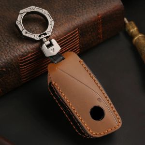 Genuine Leather Car Key Cover for BMW 2023 Energy Ix XM X1 I7 X7 7 Series Keyring Shell Fob Case Holder Smart Keychain