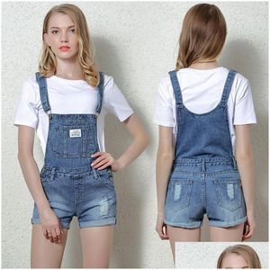 Mulheres Jeans Atacado- Mulheres Macacões Combinaison Curto Femme Playsuits Moda Macacão Denim Shorts Drop Delivery Vestuário Womens Dhlnm