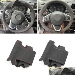 Steering Wheel Covers Ers Hand Braids Er On Car For F45 F46 X1 F48 X2 F39 2024 Diy Hand-Stitched Suede Leather Trim Accessories Drop D Dhkru