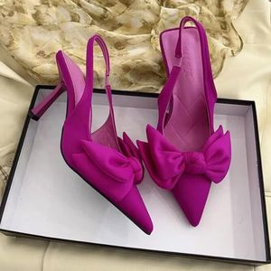 Sandals Office Party Bow Pumps Summer 2024 Ladies Shoes Pointed Toe Women Thin Heels