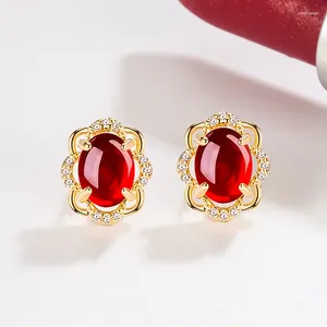 Stud Earrings DIWENFU 10K Gold Red Ruby Jewelry For Women Cushion Bohemia Aretes De Mujer Bizuteria Green Topaz Girls