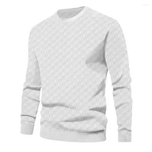 Män tröjor rund hals långärmad topp rutig mönster pullover lös passform elastisk manschett mjuk tjockt tyg avslappnad