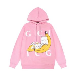 Designer de luxo Guggi clássico nova marca de moda 22 outono / inverno Banana Cat Cartoon impresso suéter com capuz para homens e mulheres casual versátil ajuste solto