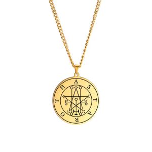 Astaroth secal Sigil 14k żółty złoty naszyjnik kobiety mężczyźni szatan oświadczenie Naszyjnik Klucz ukryty król goetia biżuteria