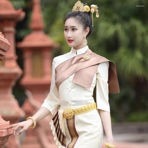 Etniska kläder Thailand Traditionella kvinnors thailändska kläder toppar kjol sjal elegant pografi restaurang välkommen arbete uniform