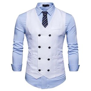 Jackets Men's Classic Double Breasted White Suit Vest Gilet Costume Homme 2021 Brand New Slim Wasitcoat Men Business Wedding Tuxedo Vest