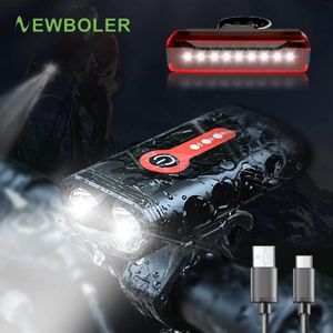 Luzes NEWBOLER Super Bright Bicycle Light XMLL2 Bike Light Set com USB Carregável Lanterna Traseira 18650 Bateria Ciclismo Front Light Mount