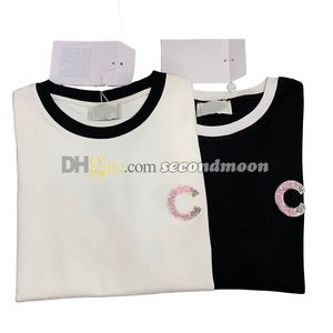 T-shirt con lettere con paillettes T-shirt da donna in colore a contrasto T-shirt traspiranti primavera estate T-shirt a maniche corte