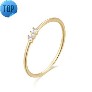 Canner minimalista prata 925 delicado fino empilhamento anéis jóias 1.5mm pedra tripla 18k anel de ouro amarelo foir feminino atacado