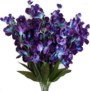 Flores decorativas 10 peças 27 ''hastes de orquídea artificial roxo azul seda turquesa orquídeas para casamento buquê de noiva boutonniere