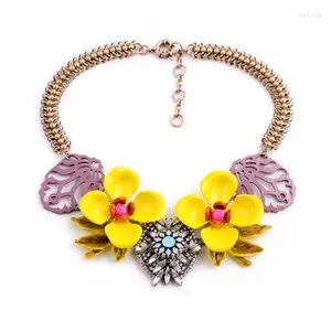 Halsband Gold Farbe Dicke Kette Böhmen Frauen Zubehör Sommer Blatt Emaille Gelbe Blume Halsband Halskette