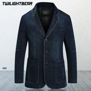 Jackor Nya män denim blazer manlig kostym överdimensionerad mode bomull vintage 4xl manlig blå kappa denim jacka män jeans blazers bg2182