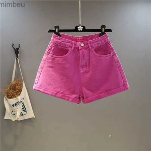 Women's Shorts Summer Rose Pink Denim Shorts Women's New Candy Color Wide-leg Curled Thin Jeans Hot Pants Fashion Ladies Sexy Yellow BottomsL240119