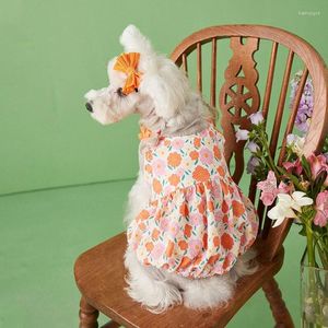 犬のアパレル夏の子犬冷却ドレス小さな犬のペットペットペット服チワワフラワープリントスカートパグコスチュームS-2xl