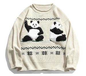 2020 Hip Hop Streetwear Chinesischen Panda Patchwork Männer Gestrickte Pullover Herbst Harajuku Pullover Oversize Baumwolle Pullover Frauen Men5232362