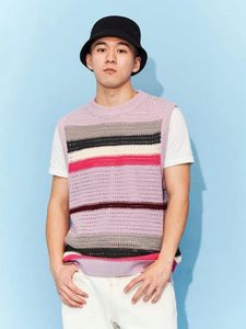 Men's Vests Knitted Sweaters For Men Vest Mesh Man Clothes Waistcoat Crewneck Sleeveless Round Collar Striped Selling Products 2024 S X