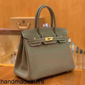 Platinum handväska designer väska ren hand sydd märke kvinnors lyxiga original togo läder handväska 30 påsar elefantgrå