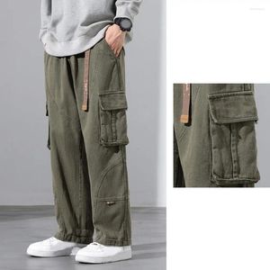 Men's Pants Drawstring Men Casual Breathable Trousers For Streetwear Wide-leg Multi-pocketed A