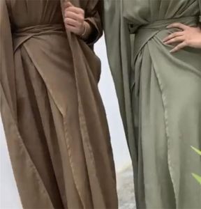 Conjunto de 3 peças combinando feminino muçulmano linene dubai árabe modesto roupa quimono aberto abaya maxi vestido envoltório gravata saia ramadan eid festa 227444580