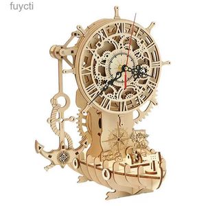 Искусство и ремесла Пазлы с часами Модельный комплект Деревянные головоломки 3D-пазлы Наборы для деревянных конструкций 3D Деревянные головоломки Изготовление настольных часов Пиратские часы YQ240119
