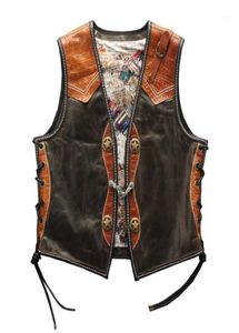 Mens Cowhide Genuine Leather Vest Punk Rock Real Leather Sleeveless Jackets Motorcycle Biker Vests Adjustable Zipper Waistcoat12537571120