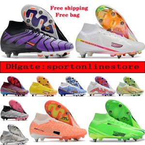 Skicka med Bag Quality Soccer Boots Superfly 9 Elite SG Metal Spikes Football Cleats Zoom Mens Cr7 Mbappe Mercurial High Ankle Vapores Soccer Cleats Outdoor Men