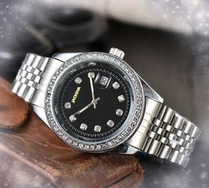 Casal quartzo moda homens mulheres relógio data automática anel de diamantes cinto de aço inoxidável relógio de cristal espelho corrente pulseira elegante relógio de pulso presentes de Natal