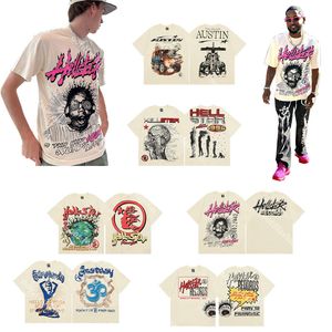 Hellstar Printing Europa und die Vereinigten Staaten Tide Kurzarm-T-Shirt Sommer Street Do Old Washed Retro Männer und Frauen locker lässig halbärmelig