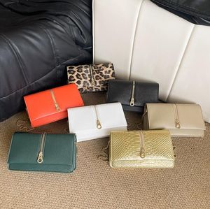 Factory wholesale women shoulder bag 7 color niche design snake chain bag flip simple Joker solid color leather handbag street trend zipper long wallet 5825#