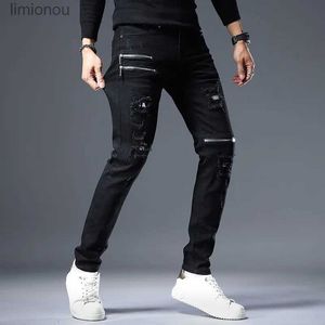 Men's Jeans Men Light Luxury Street Fashion Moto Biker JeansWear-proof Retro Style Zipper Decors Denim Pants Slim-fit Ripped Casual JeansL240119