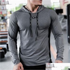 Men'S T-Shirts Mens T-Shirts Fitness Tracksuit Running Sport Hoodie Gym Joggers Hooded Outdoor Workout Shirts Tops Clothing Muscle Tra Dhpml