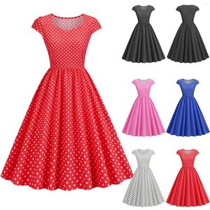 Casual Dresses Women Party Polka Dot Short Sleeve 1950s Housewife Evening Prom Dress Womens