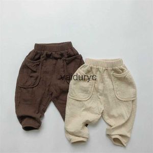 Pantolon 2023 Sonbahar Yeni Ldren Sıradan Pantolon Katı Kızlar Vintage Çizgili Pantolon Gevşek Çocuklar Giysileri Pamuk Bebek Erkek Bebek Harem Pantsvaiduryc