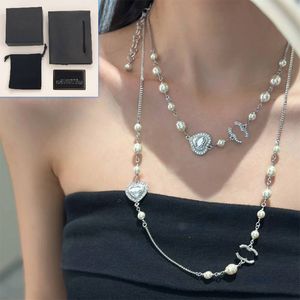 Women Boutique Pearl Chain Brand Gift Womens New Heart Pendant Necklace with Box High Quality Jewelry