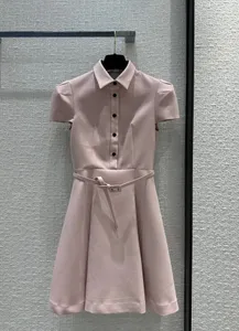 2024 designer lapela único breasted botão vestido com cinto feminino doce primavera verão manga curta casual elegante vestidos de linha a