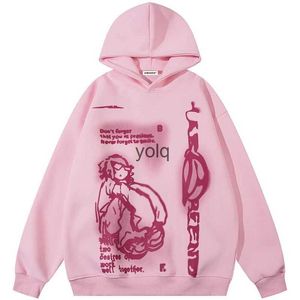 Damen Hoodies Sweatshirts Y2K Hoodie Rosa Pullover Sweatshirt Harajuku Cartoon Hip Hop Anime Grafikdruck Übergroße Männer Frauen New Goth Topsyolq