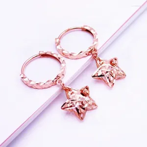 Brincos pendurados 14k ouro rosa brilhante forma de estrela para mulheres design oco exclusivo estilo doce luz luxo 585 joias roxas