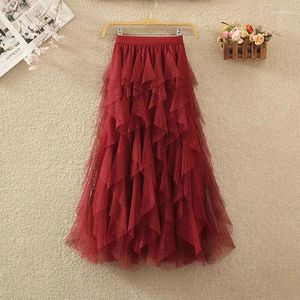 Skirts TIGENA Maxi Tutu Tulle Skirt Women 2024 Summer Korean Fashionable Irregular Tiered Mesh High Waist Pleated Long Female