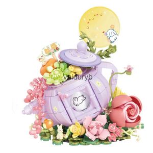 Magnetic Blocks Ideas Cute Rabbit Tea Pot Flower Lighting Music Box Building Block Home Decor Creative Gift Toy For Romatic Valentine Day Giftvaiduryb