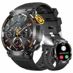 Smartwatches HT17 Militär-Smartwatch für Herren mit LED-Taschenlampe, 1,46 Zoll HD-Bildschirm, Bluetooth-Anruf, Outdoor-Sport-Smartwatch mit Kompass