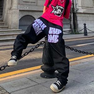 Herrbyxor jeans y2k hip hop brodered hjärta lapp män och kvinnor mode uttalande punk gotisk tryck rak ben streetwearyolq