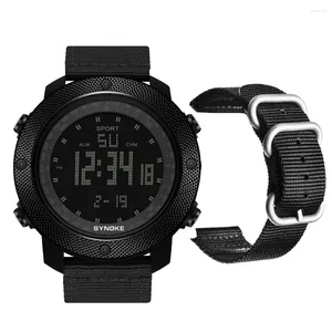 Наручные часы Мужские часы с нейлоновым ремешком 50 м Водонепроницаемые брендовые цифровые военные спортивные часы SYNOKE для мужчин с большим черным циферблатом