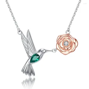 Pendants 925 Sterling Silver Hummingbird Necklace Rose Pendant For Mother Women Fine Fashion Jewelry