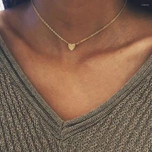 Hängen 925 Sterling Silver Heart Pendant Necklace For Women Minimalist Gold Choker Chain on Neck Simple Fashion Jewelry Emnl002-046