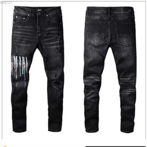 Jeans masculinos Mens Designer Jeans Alta Elastics Angustiado Rasgado Slim Fit Motociclista Denim Para Homens Moda Calças Pretas #030