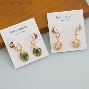 Designer Kate Spad Jewelry S925 Silver Needle Ks Heavy Industry Oval Colored Zircon Earrings Candy Color Two Color Selection