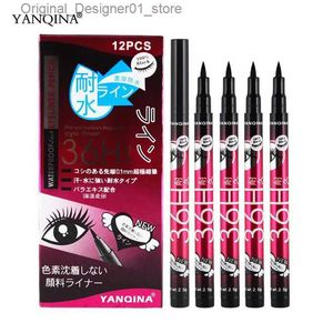 Eyeliner 12 st/box vattentät eyeliner penna ögon smink svart flytande ögonfoder penna smink kosmetik snabbt torr eyeliners stick verktyg q240119